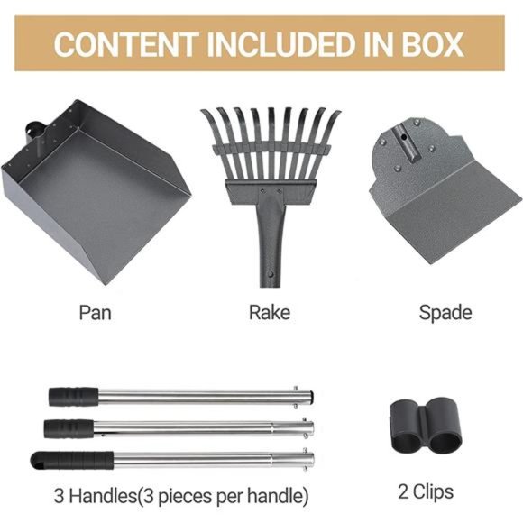 Dog Pooper Scooper, Dog Poop Tray and Rake Set with Long Stainless Handles - Picture 5 of 7